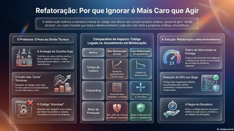 Refatoração não é faxina. É a diferença entre um sistema que cresce e um que apodrece.