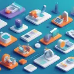 Diagrama isométrico de pipeline CI/CD com quinze etapas em colunas modulares, com setas indicando acoplamento, gates de validação e retry policies, paleta azul e turquesa, fundo branco azulado