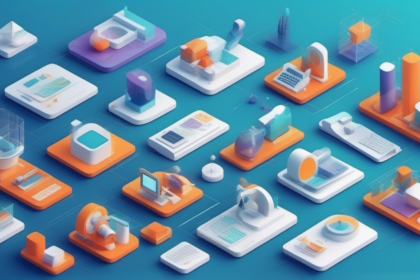 Diagrama isométrico de pipeline CI/CD com quinze etapas em colunas modulares, com setas indicando acoplamento, gates de validação e retry policies, paleta azul e turquesa, fundo branco azulado