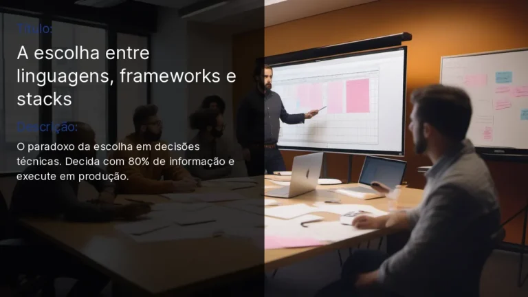 Time de programadores em mesa de madeira com post-its e monitor, sem sorriso, em reunião de planejamento de sprint