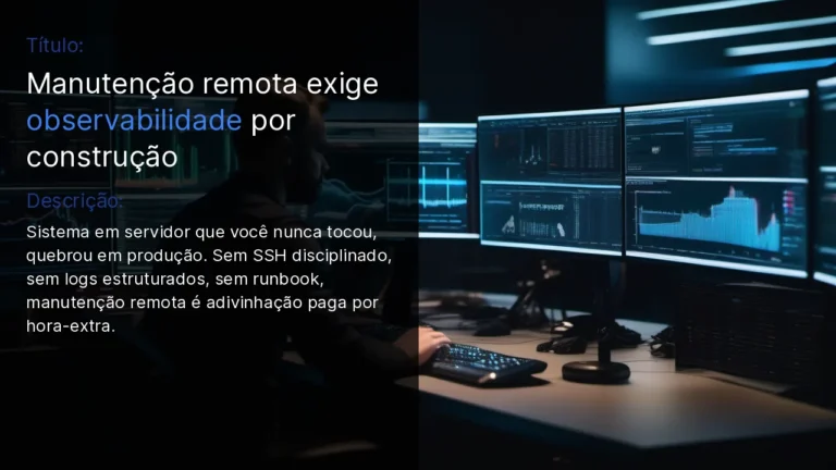Três engenheiros sérios em volta de monitor com dashboard de servidor remoto, data center ao fundo