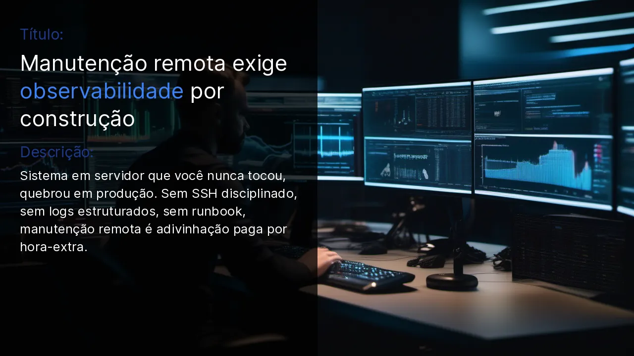 Três engenheiros sérios em volta de monitor com dashboard de servidor remoto, data center ao fundo