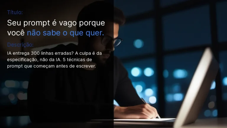 Desenvolvedor concentrado escrevendo especificações em caderno ao lado de laptop, iluminação dim de abajur, expressão séria