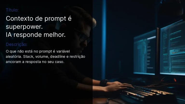 Programador trabalhando sério em editor de código, ambiente noturno dramático, painel preto à esquerda com tipografia do título do post