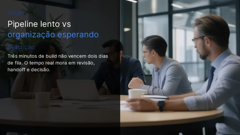 Time de quatro pessoas em reunião corporativa séria — capa do post sobre pipeline lento versus organização esperando