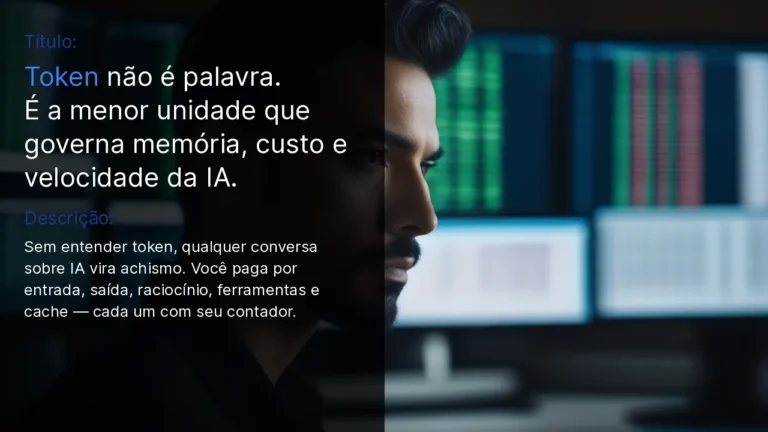 Programador em perfil, sem sorriso, olhando monitor com código — capa do post sobre token em IA.