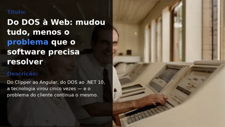 Engenheiros programando em terminais CRT bege na era DOS/Clipper (1991), estilo fotorreal anos 90