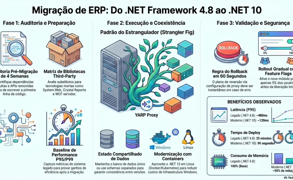 Migração de .NET Framework 4.8 para .NET 10 em ERP: o guia que ninguém quer escrever