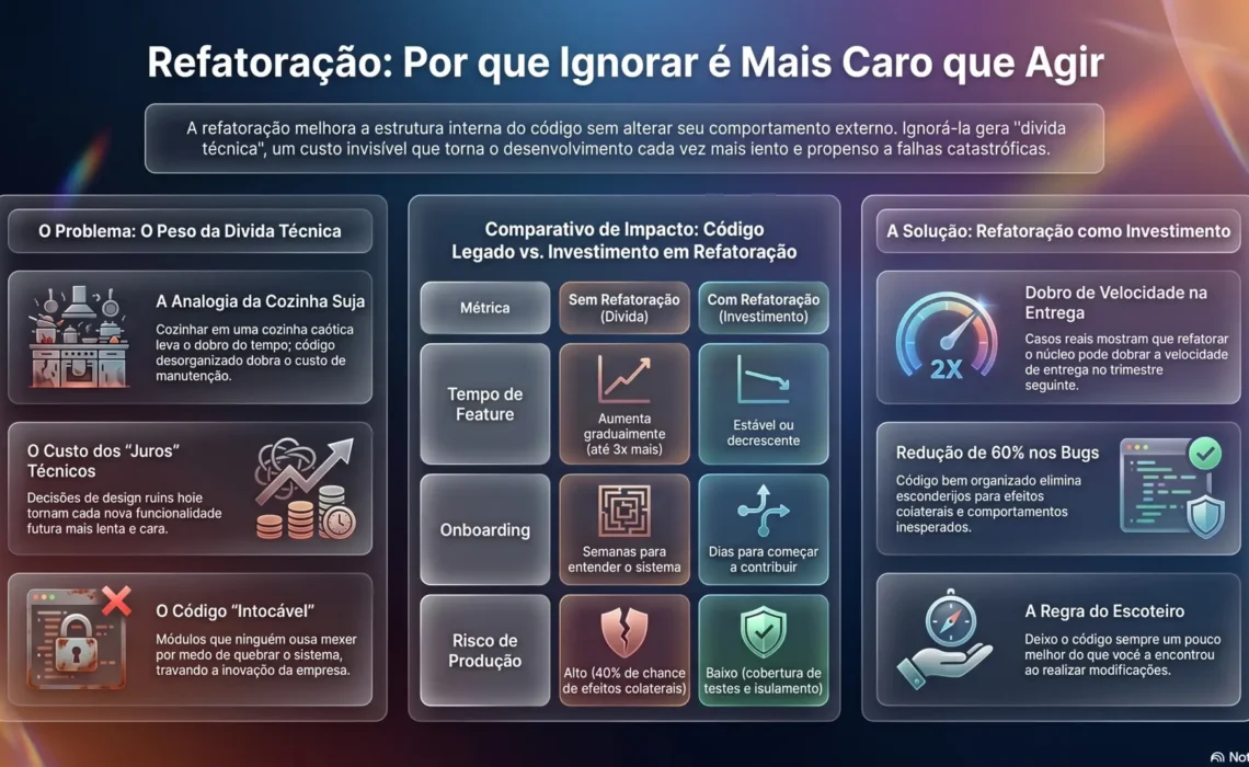 Refatoração não é faxina. É a diferença entre um sistema que cresce e um que apodrece.